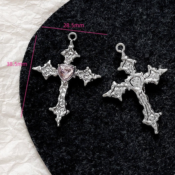 Alloy Beaded Pink Sweetheart Butterfly Love Cross Cat Pendant Electroplated Handmade Bracelet Necklace Accessories With Stars Love Pattern