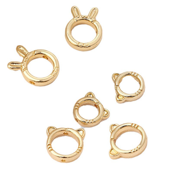 Alloy Beaded Ring Rabbit Heartshaped Doublehole Electroplated