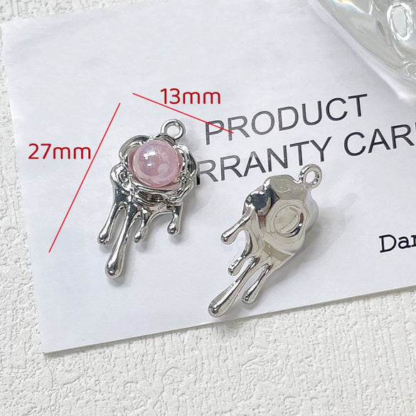 Alloy Beaded Y2k Sweet Heart Tulip Cherry Pendant Necklace And Bracelet Diy Handmade Accessories With Electroplating And Line Pattern