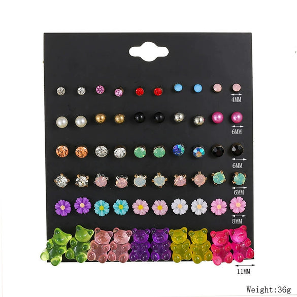 Alloy Bear Shape Stud Earrings With Animal Zodiac Diamond Design For Girls