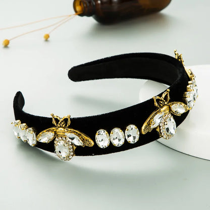 Alloy Bee Diamond-Studded Gold Velvet Headband