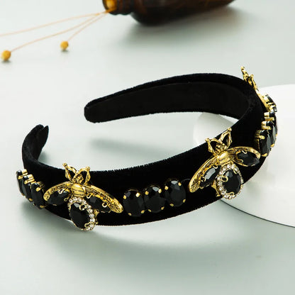 Alloy Bee Diamond-Studded Gold Velvet Headband