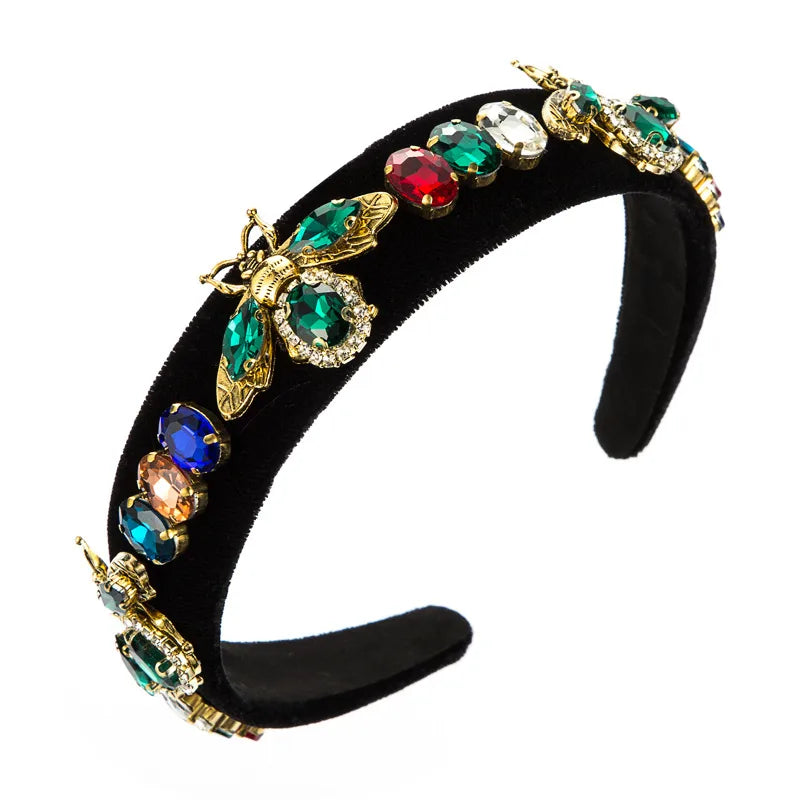 Alloy Bee Diamond-Studded Gold Velvet Headband