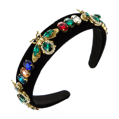 Alloy Bee Diamond-Studded Gold Velvet Headband