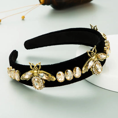 Alloy Bee Diamond-Studded Gold Velvet Headband