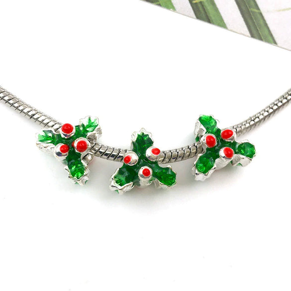 Alloy Big Hole Beads Dripping Oil Treatment Christmas Series Snowflake Santa Claus Diy Jewelry Accessories