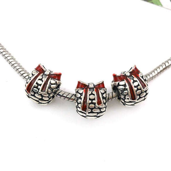 Alloy Big Hole Beads Dripping Oil Treatment Christmas Series Snowflake Santa Claus Diy Jewelry Accessories