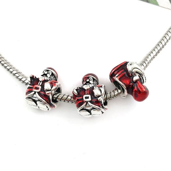 Alloy Big Hole Beads Dripping Oil Treatment Christmas Series Snowflake Santa Claus Diy Jewelry Accessories