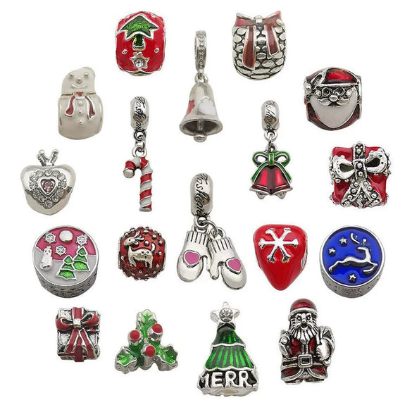 Alloy Big Hole Beads Dripping Oil Treatment Christmas Series Snowflake Santa Claus Diy Jewelry Accessories