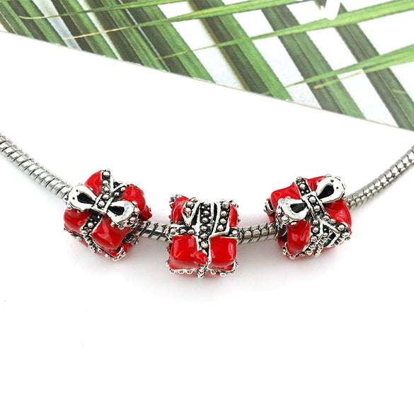 Alloy Big Hole Beads Dripping Oil Treatment Christmas Series Snowflake Santa Claus Diy Jewelry Accessories