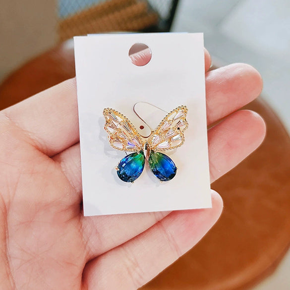 Alloy Blue Butterfly And Flower Pattern Ladies Brooch With Electroplating
