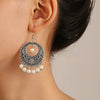 Alloy Bohemian Carved Hollow Geometric And Flower Earrings With Long Tassel Electroplating
