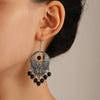 Alloy Bohemian Carved Hollow Geometric And Flower Earrings With Long Tassel Electroplating