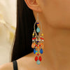 Alloy Bohemian Carved Hollow Geometric And Flower Earrings With Long Tassel Electroplating