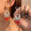 Alloy Bohemian Carved Hollow Geometric And Flower Earrings With Long Tassel Electroplating
