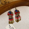 Alloy Bohemian Oil Dripping Rhombus Cotton Thread Tassel Earrings