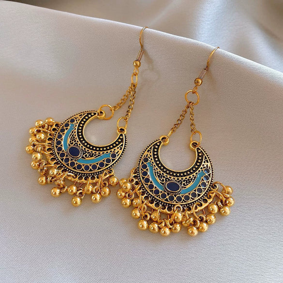 Alloy Bohemian Oil Dripping Rhombus Cotton Thread Tassel Earrings