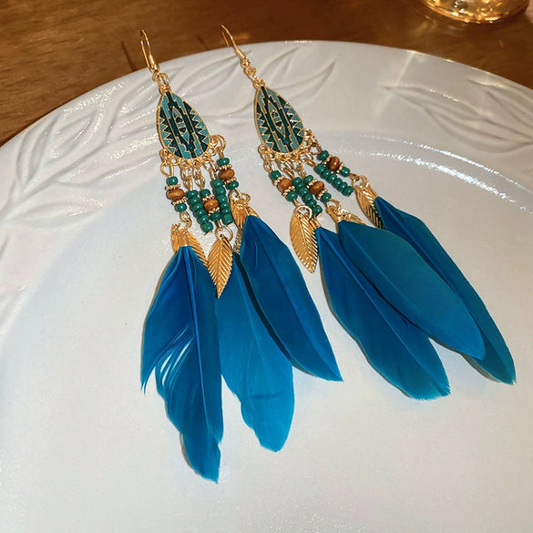 Alloy Bohemian Oil Dripping Rhombus Cotton Thread Tassel Earrings