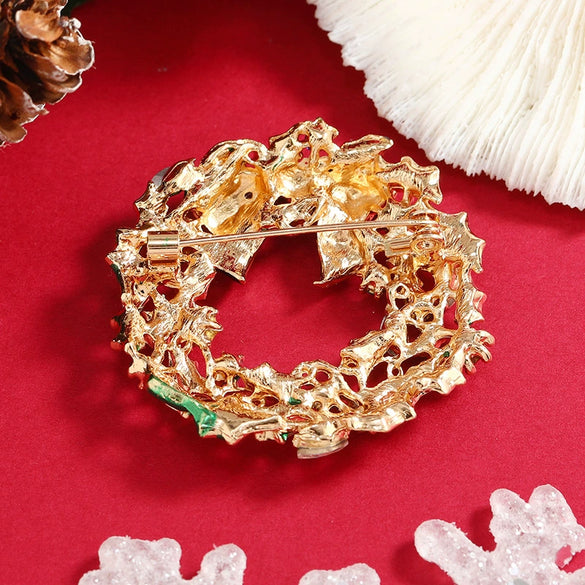 Alloy Bow Christmas Wreath Brooch For Women