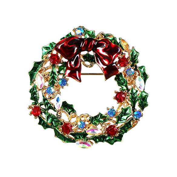 Alloy Bow Christmas Wreath Brooch For Women