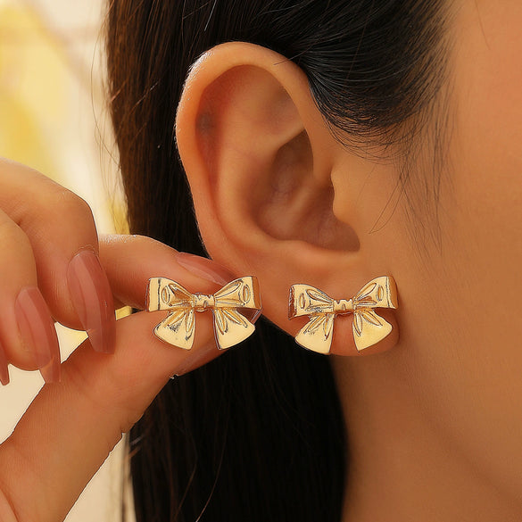 Alloy Bow Jewelry Set For Women With Electroplating Including Bracelet Necklace Ring Earrings