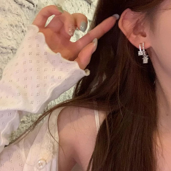 Alloy Bow Pearl Earrings