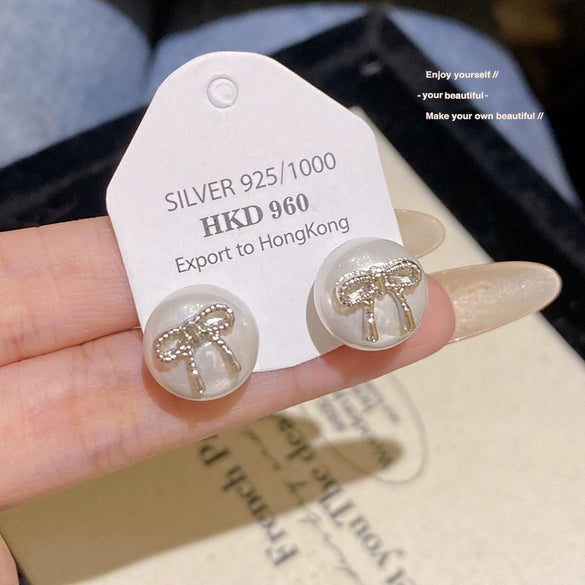 Alloy Bow Pearl Women's Earrings Set With Pearls Sweet Style