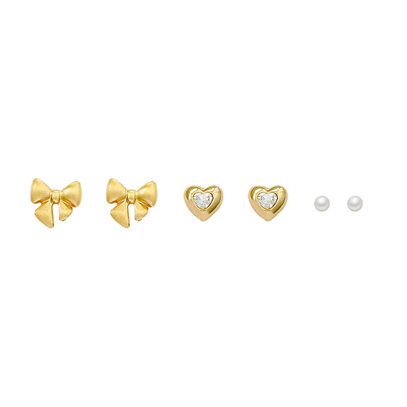 Alloy Bow Shape Electroplated Women's Minimalist Pearl Set Earrings