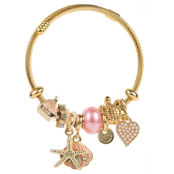 Alloy Bracelet With Diamond Star And Starfish Pendant For Women