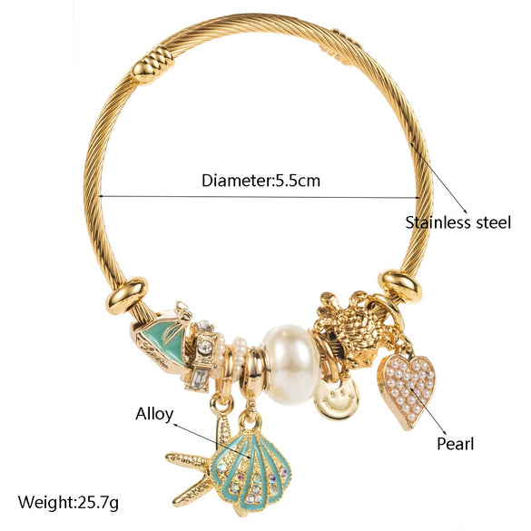 Alloy Bracelet With Diamond Star And Starfish Pendant For Women