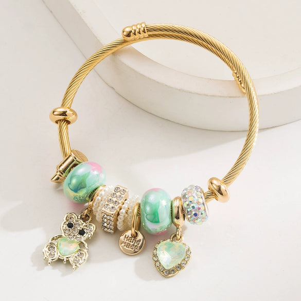 Alloy Bracelet With Love Bear Pendant And Rhinestones