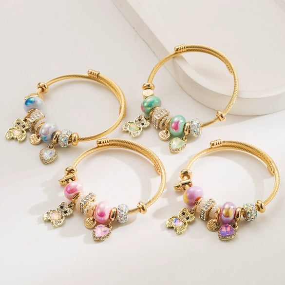Alloy Bracelet With Love Bear Pendant And Rhinestones