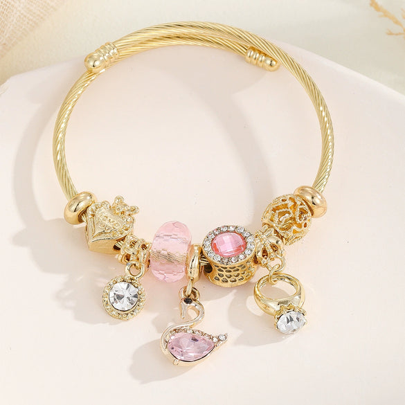 Alloy Bracelet Women's Trendy Fashion Rhinestone Love Pendant Beaded With Diamond Design