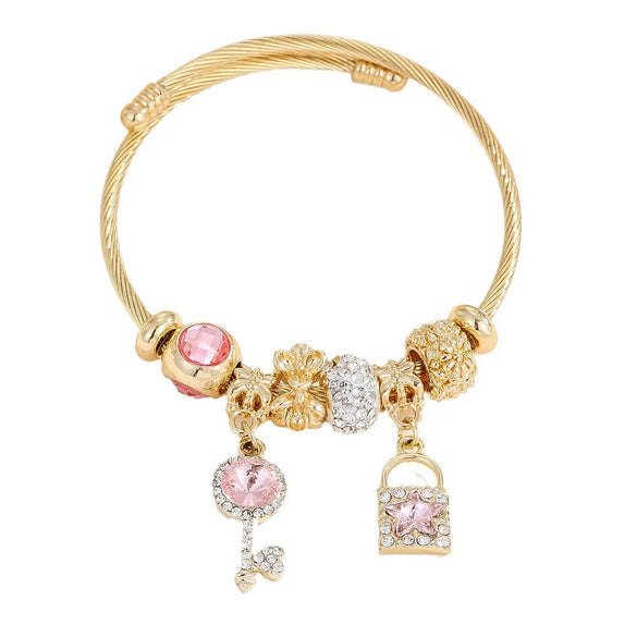 Alloy Bracelet Women's Trendy Fashion Rhinestone Love Pendant Beaded With Diamond Design