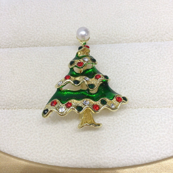 Alloy Brooch Inlaid With Natural Freshwater Pearls Insect Pattern Camellia Rabbit Christmas Tree Style For Women
