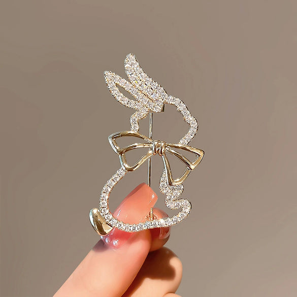 Alloy Bunny Brooch With Flower Pattern Electroplated For Women's Suit Accessories