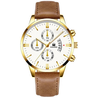 Alloy Business Casual Men's Round Dial Quartz Belt Watch With Scale Display And Horseshoe Buckle