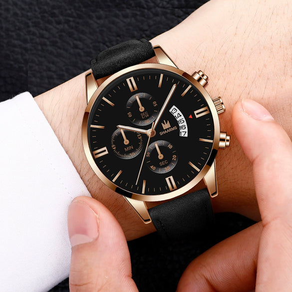 Alloy Business Casual Men's Round Dial Quartz Belt Watch With Scale Display And Horseshoe Buckle