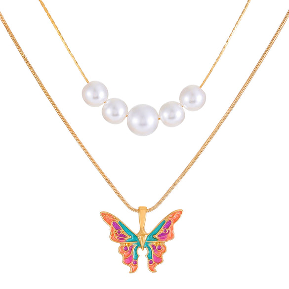 Alloy Butterfly Animals Zodiac Style Double Chain Necklace Jewelry