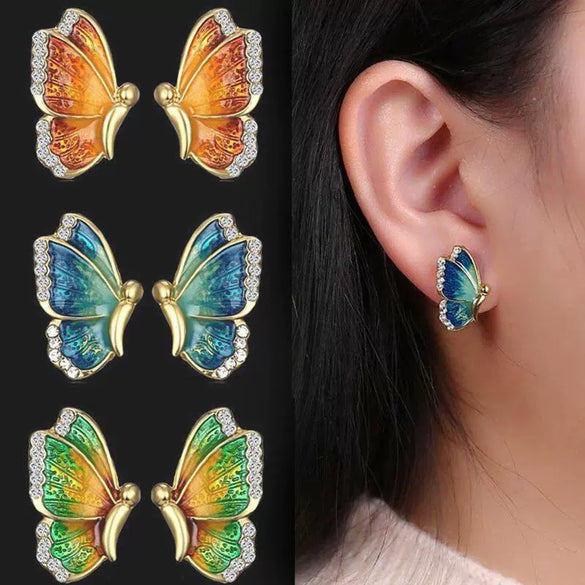 Alloy Butterfly Diamondembedded Insect Earrings