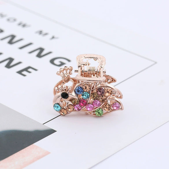 Alloy Butterfly Hairpin With Color Rhinestones For Women Electroplated Grip Clip