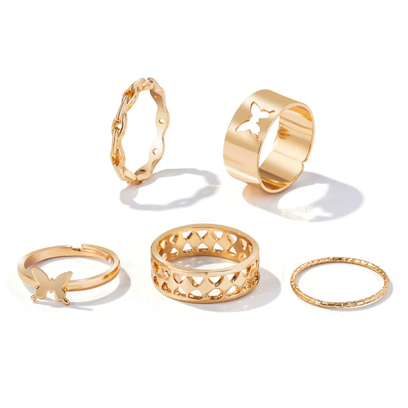 Alloy Butterfly Hollow Twist Electroplated Women's Ring Set