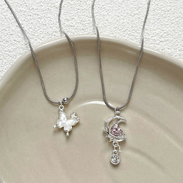 Alloy Butterfly Moon Pendant Diy Handmade Bracelet Necklace Beaded Mobile Phone Chain Accessories Electroplating
