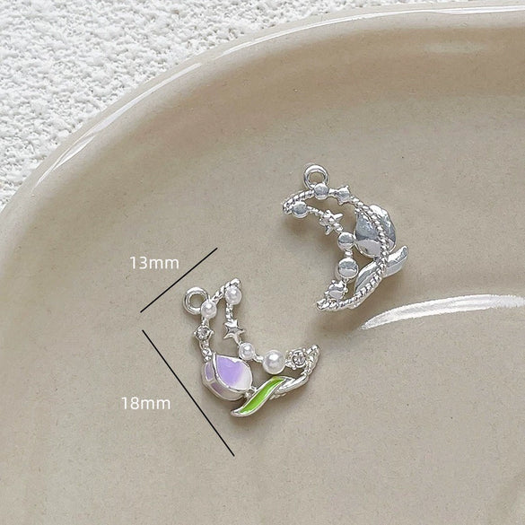 Alloy Butterfly Moon Pendant Diy Handmade Bracelet Necklace Beaded Mobile Phone Chain Accessories Electroplating