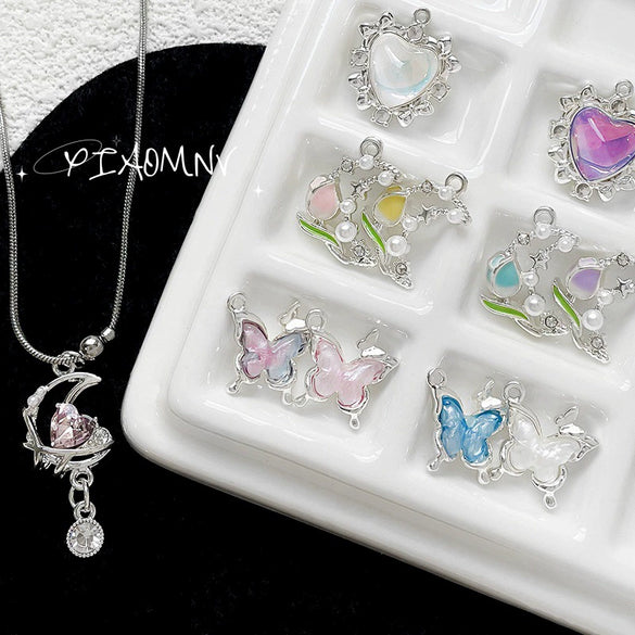 Alloy Butterfly Moon Pendant Diy Handmade Bracelet Necklace Beaded Mobile Phone Chain Accessories Electroplating