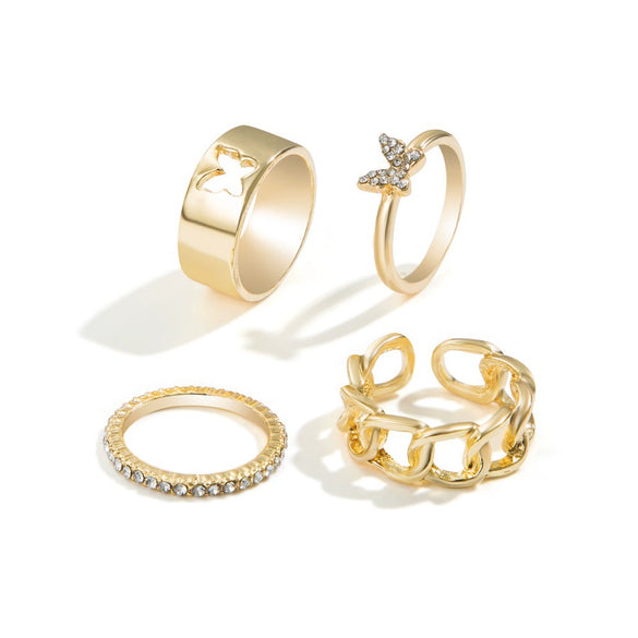 Alloy Butterfly Punk Style Couple Ring Set With Geometric Pattern And Electroplating Treatment