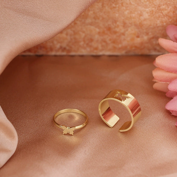 Alloy Butterfly Punk Style Couple Ring Set With Geometric Pattern And Electroplating Treatment