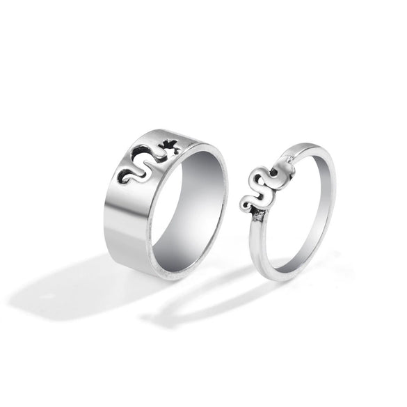 Alloy Butterfly Punk Style Couple Ring Set With Geometric Pattern And Electroplating Treatment