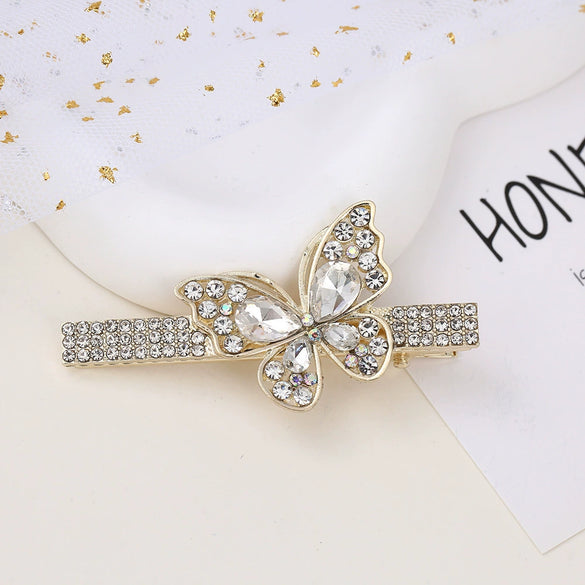 Alloy Butterfly Rhinestone Duckbill Side Clip Hairpin For Women Set With Diamonds