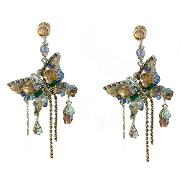 Alloy Butterfly Tassel Earrings Set With Diamonds Geometric Animal Zodiac Retro Sophisticated For Women